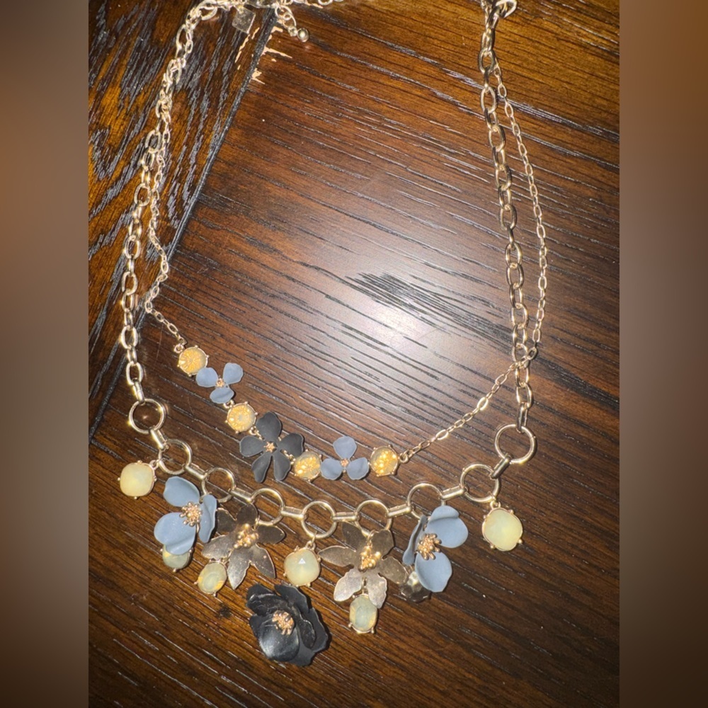 Banana Republic Gold and Grey Floral Necklace